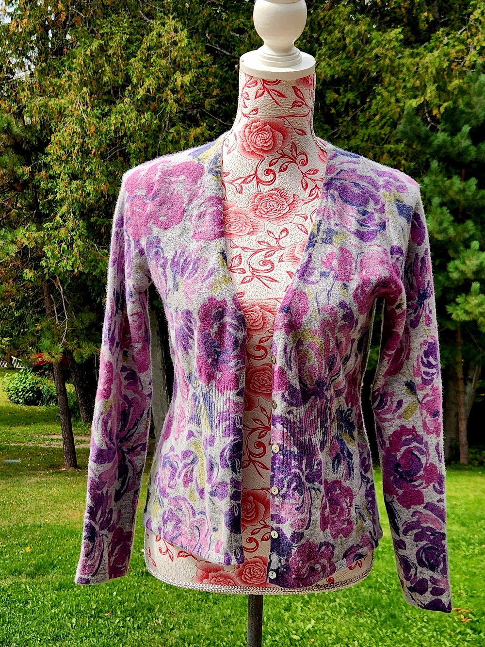 Sarah Spencer Purple Floral V-Neck Button Cardigan